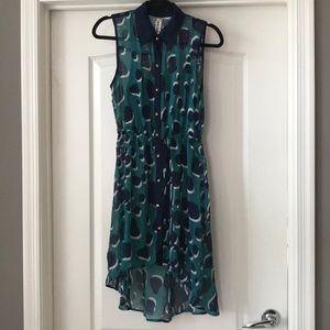 Blue & Green Chiffon Button-down Dress